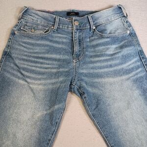 True Religion Mens 32 Rocco Relaxed Skinny Embroidered Whiskered Mid Rise Jeans